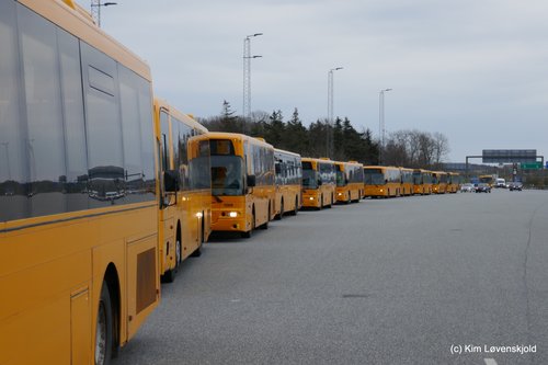 Withdrawn Arriva Roskilde buses on their way to Arriva's bus bank in Jutland