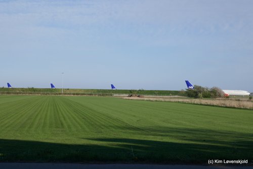 Redundant SAS airplanes parked up at the end of Copenhagen Airport