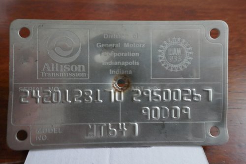 Allison gearbox plate