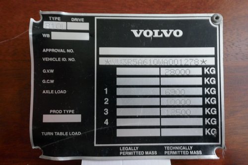 Volvo Bus chassis plate