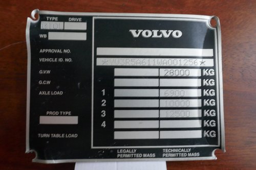 Volvo Bus chassis plate