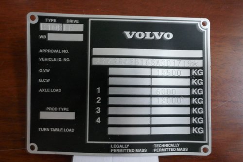 Volvo Bus chassis plate