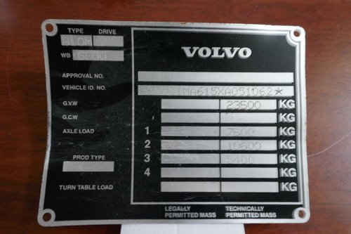 Volvo Bus chassis plate