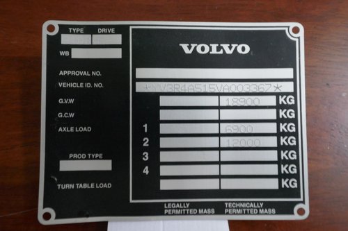 Volvo Bus chassis plate