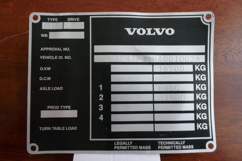 Volvo Bus chassis plate