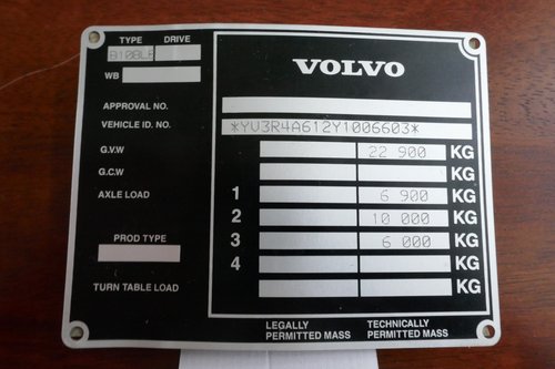 Volvo Bus chassis plate