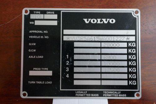 Volvo Bus chassis plate