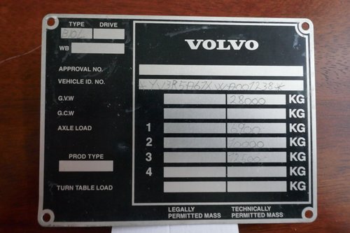 Volvo Bus chassis plate