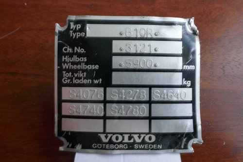 Volvo Bus chassis plate