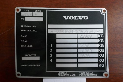 Volvo Bus chassis plate