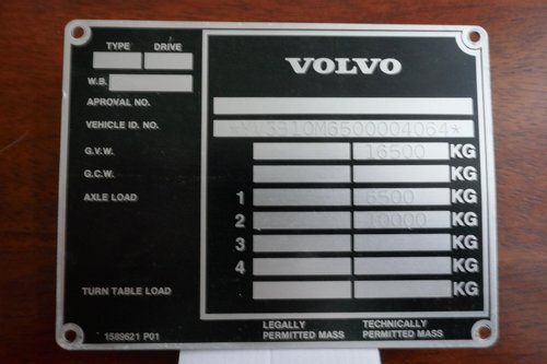 Volvo Bus chassis plate