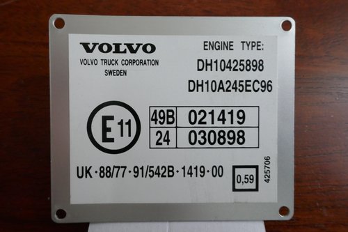 Volvo Bus engine type plate