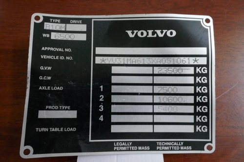 Volvo Bus chassis plate