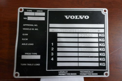 Volvo Bus chassis plate