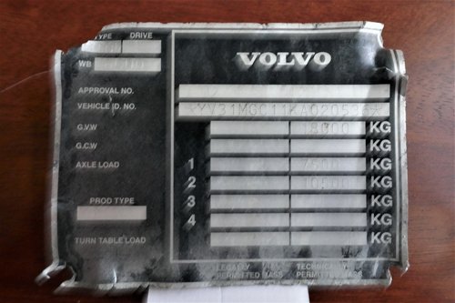 Volvo Bus chassis plate