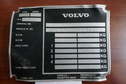 Volvo Bus chassis plate