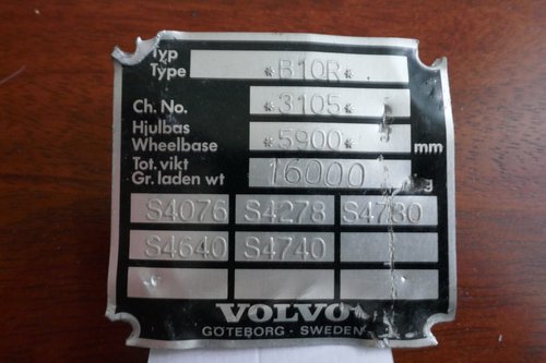 Volvo Bus chassis plate