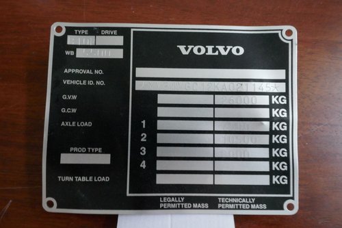 Volvo Bus chassis plate