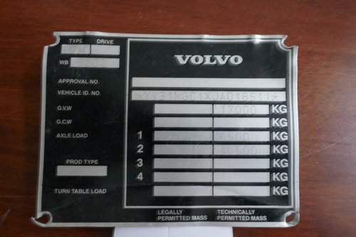 Volvo Bus chassis plate