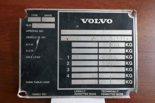 Volvo Bus chassis plate