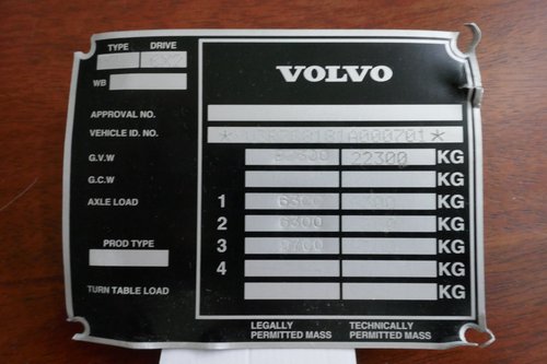 Volvo Bus chassis plate