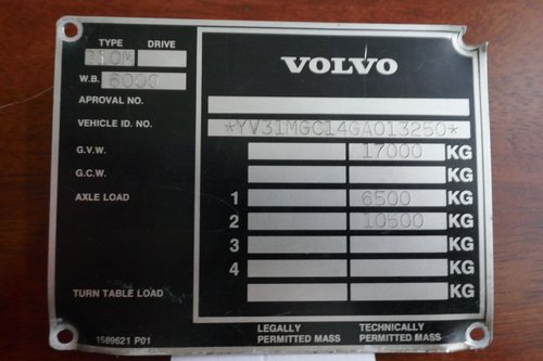 Volvo Bus chassis plate