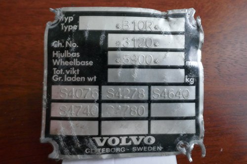 Volvo Bus chassis plate