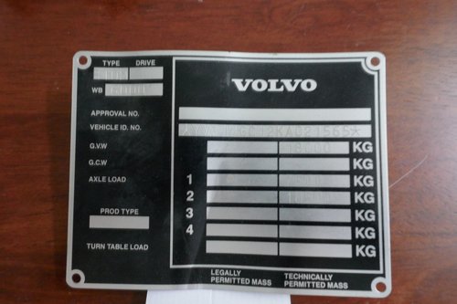 Volvo Bus chassis plate