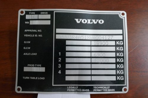 Volvo Bus chassis plate