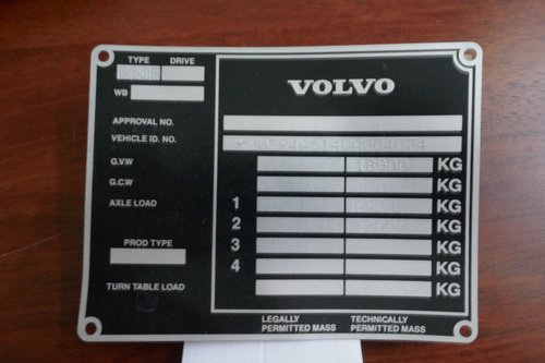 Volvo Bus chassis plate