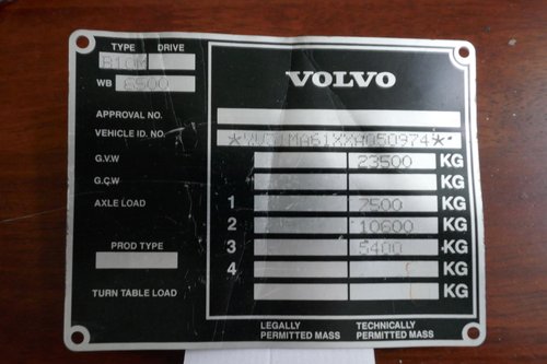 Volvo Bus chassis plate