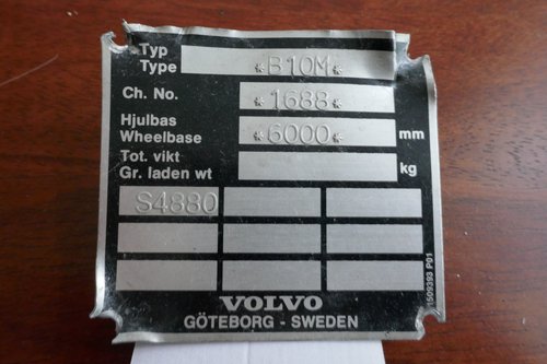 Volvo Bus chassis plate