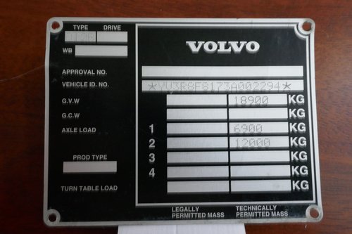 Volvo Bus chassis plate