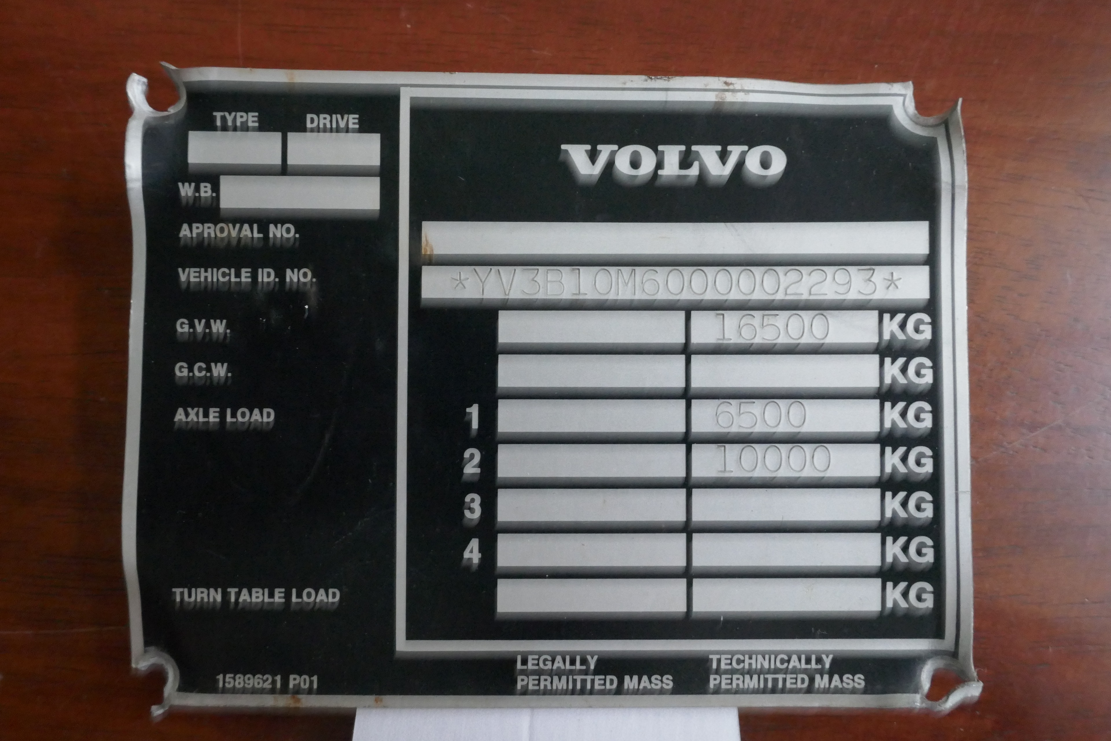 Volvo Bus chassis plate