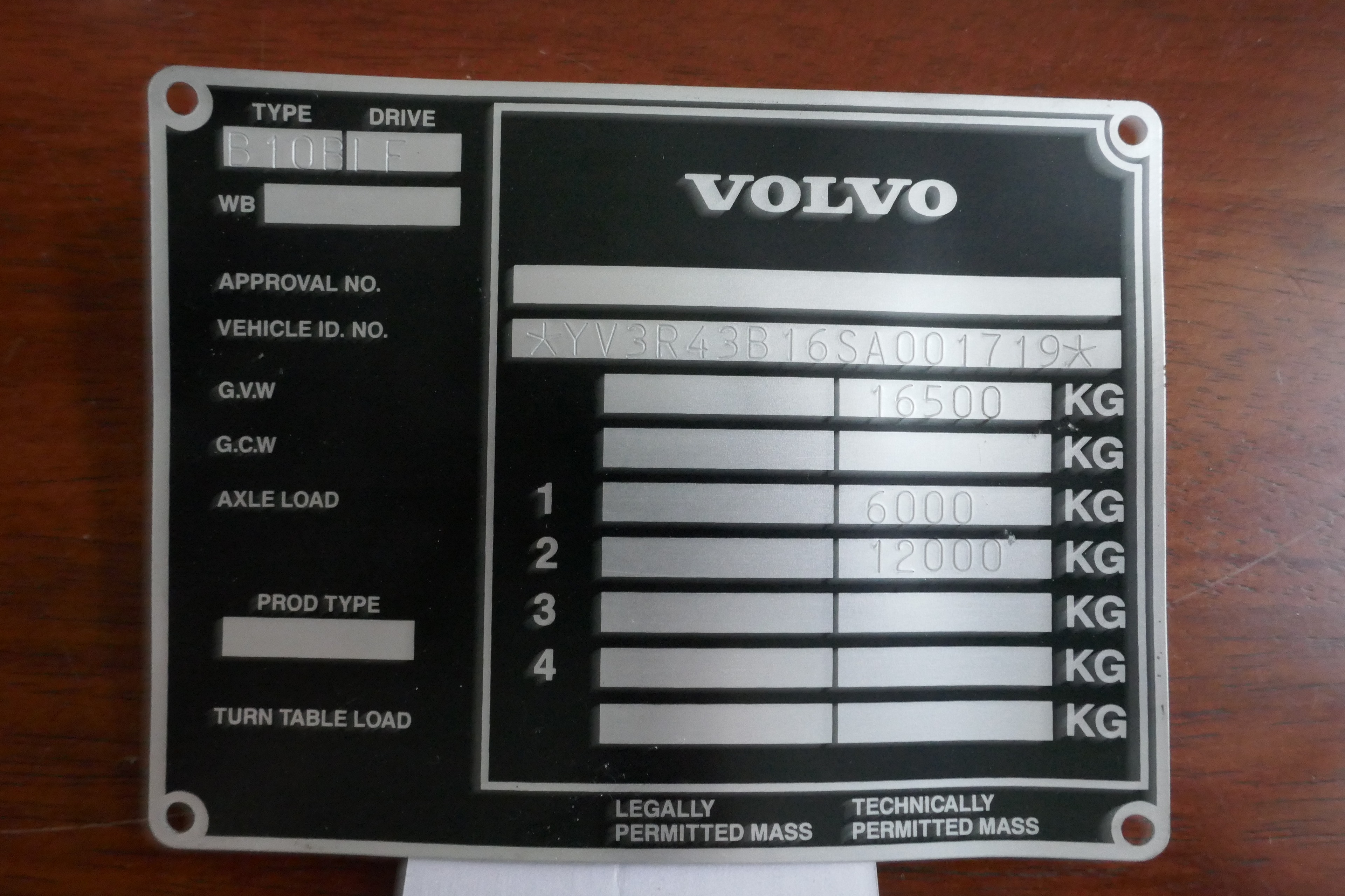 Volvo Bus chassis plate