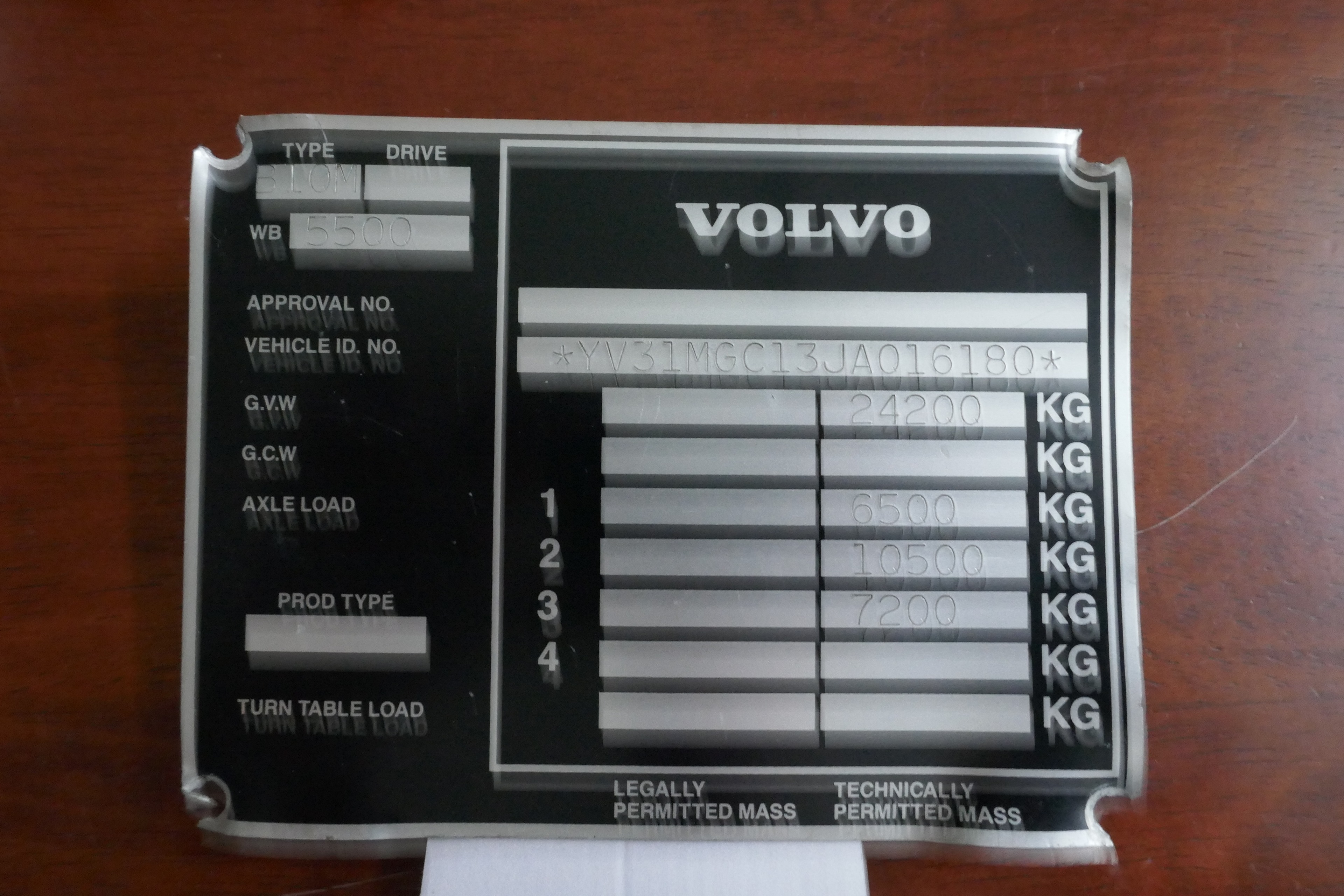 Volvo Bus chassis plate