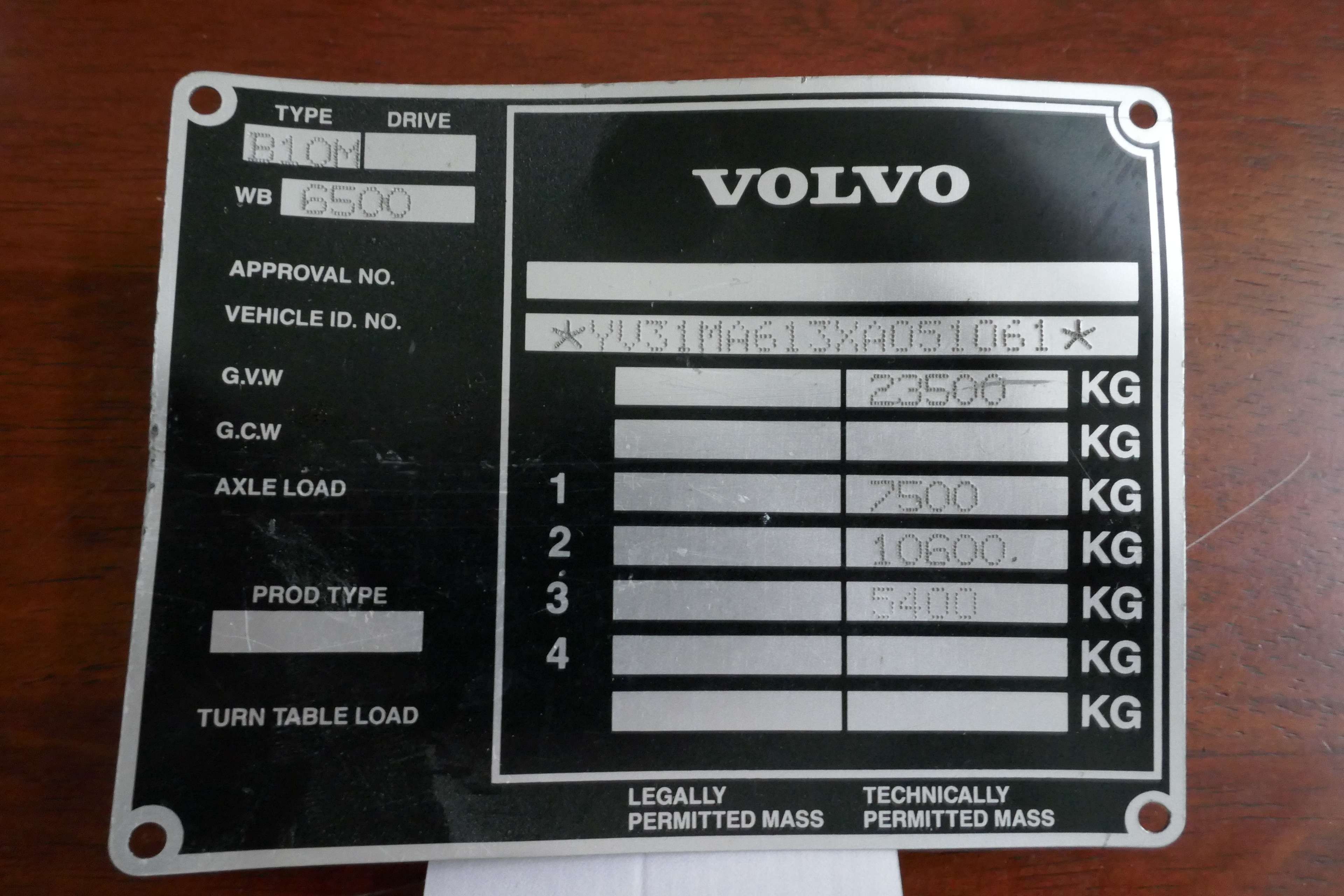Volvo Bus chassis plate