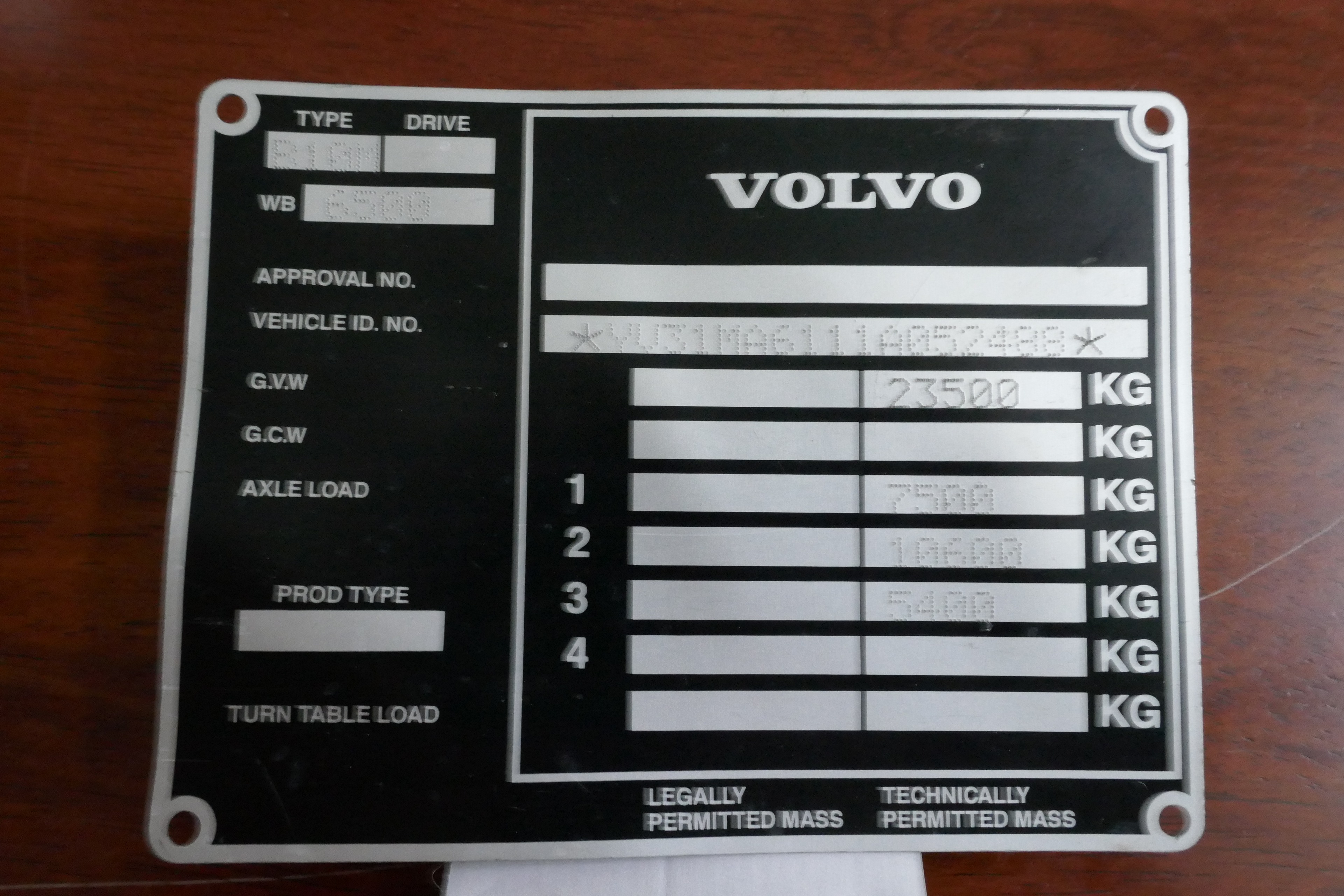 Volvo Bus chassis plate
