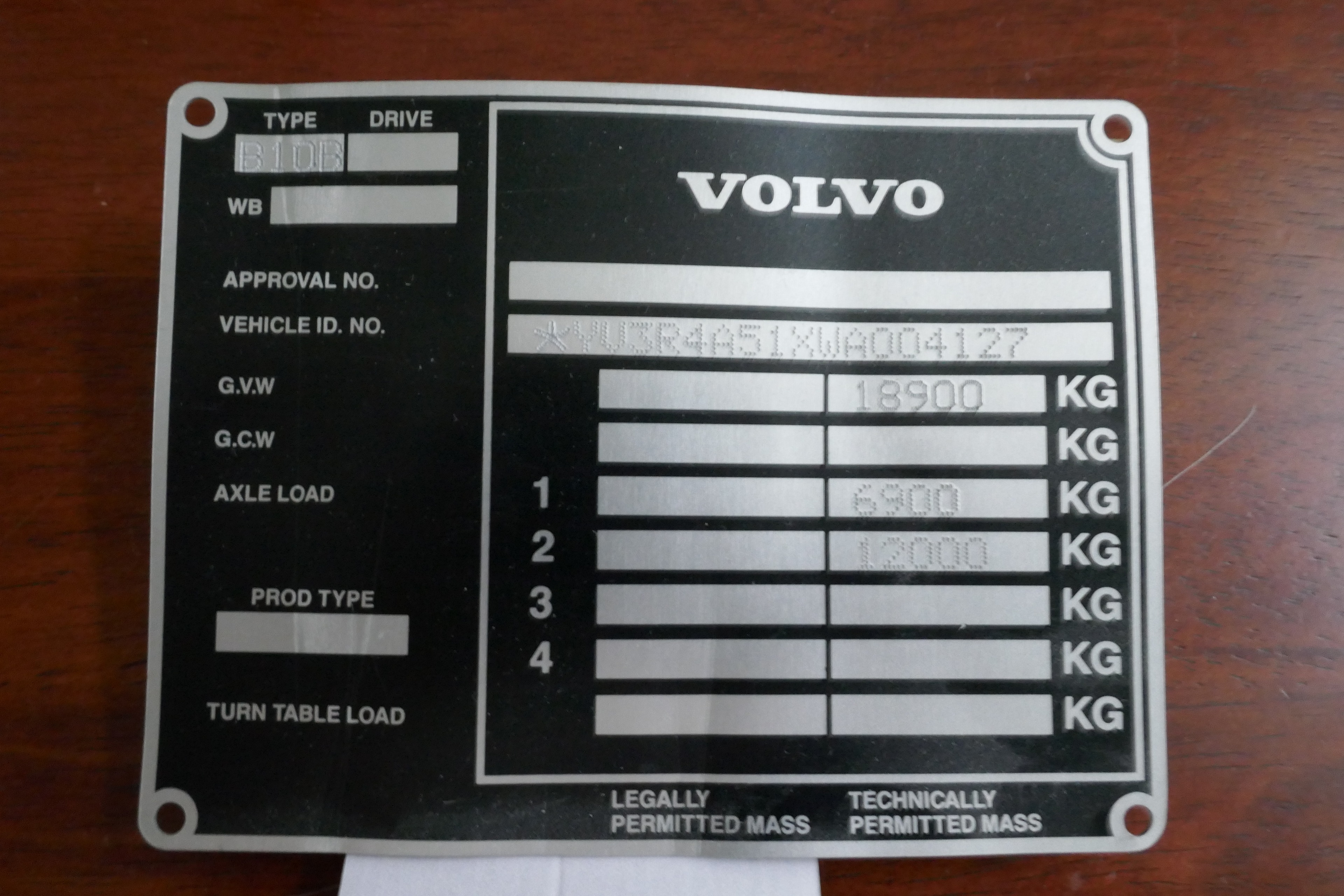 Volvo Bus chassis plate
