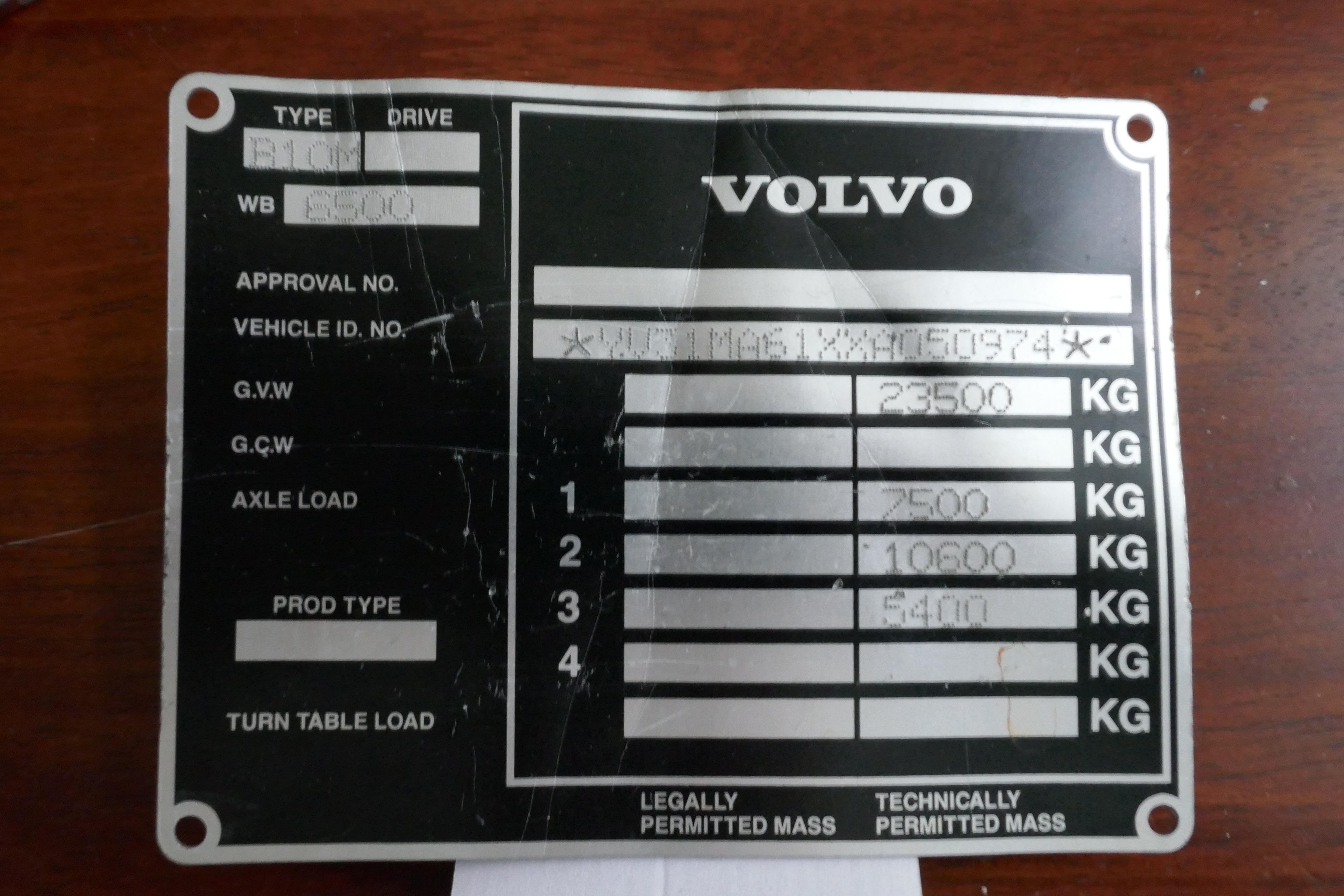 Volvo Bus chassis plate